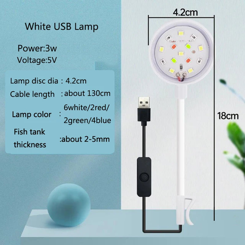 3W 5V USB Aquarium Light LED Waterproof Fish Tank Lighting Underwater Fish Lamp Aquariums Decor Plant Lamp Mini Fish Tank Light