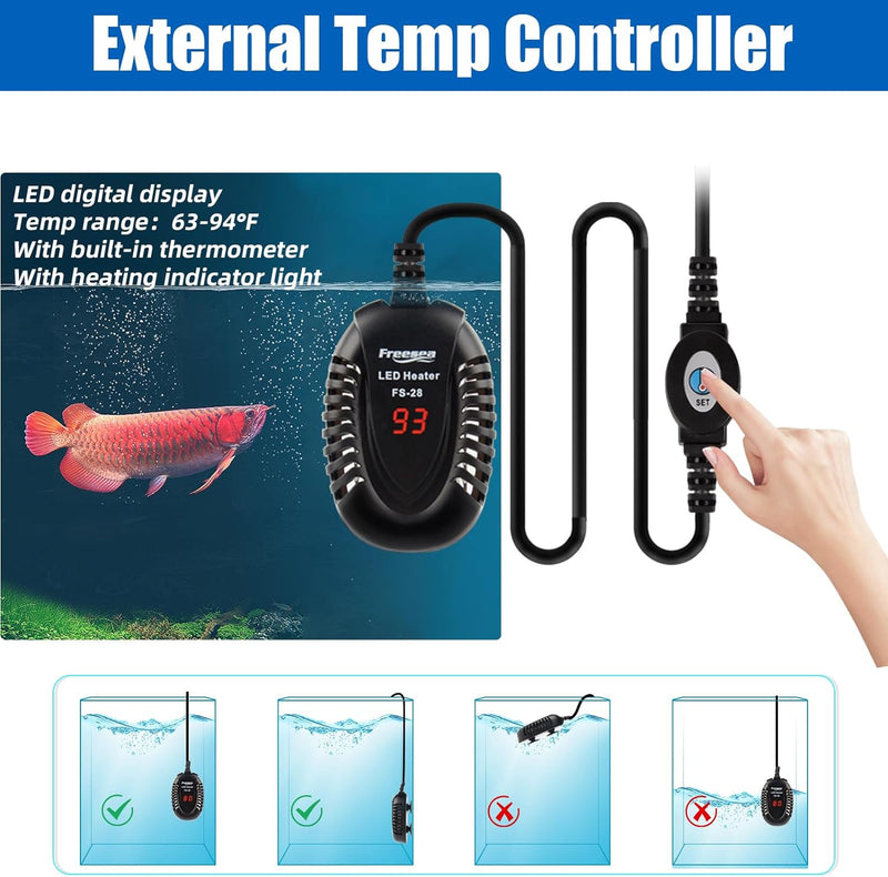 Aquarium Fish Tank Heater: 50W Small Submersible Turtle Heater with Adjustable Temperature External Controller for Betta | Saltwater | Freshwater | 1-10 Gallon