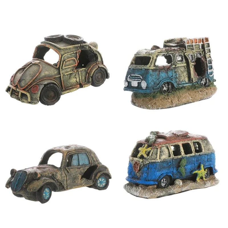 SWEETHOME Resin Wreck Car Ornament Fish Shrimp Hiding Cave Shelter Fish Tank Landscaping Decoration Accessories