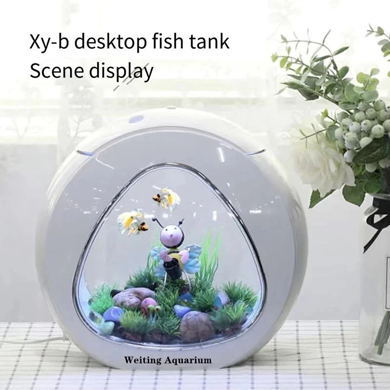 Weiting Aquarium Small Fish Tank Mini Desktop Aquarium Creative Gold Fish Tank LED Lighting Comes with Filter Household Fish Tan