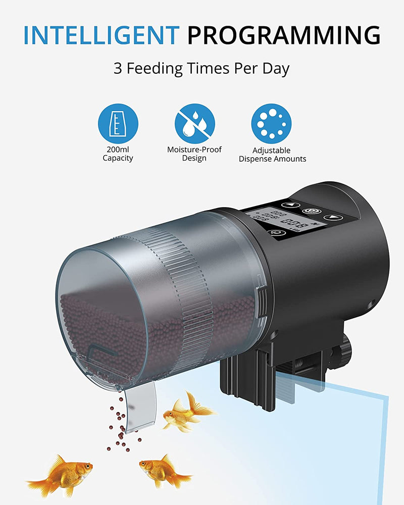 Automatic Fish Feeder, Moisture-Proof Auto Fish Feeder for Fish Tank and Aquarium, Programmable Electric Fish Feeder Automatic Dispenser for Vacation and Weekend