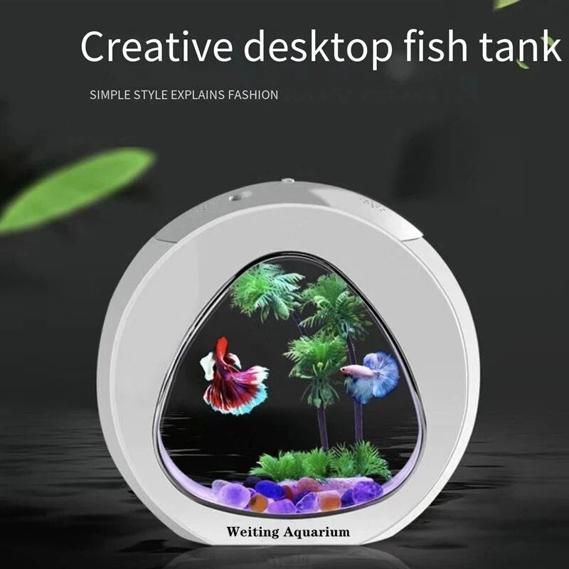 Weiting Aquarium Small Fish Tank Mini Desktop Aquarium Creative Gold Fish Tank LED Lighting Comes with Filter Household Fish Tan